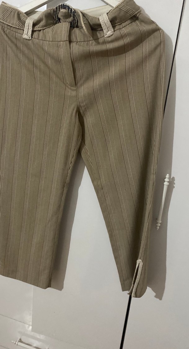 Beli Kemerli Bej Midi Kadın Kumaş Pantolon - Görsel 2