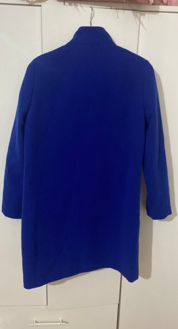 Düz Kesim Saks Mavisi Kaban - Görsel 2