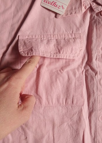 Pembe Düğmeli kız çocuk Gömleği - Görsel 4