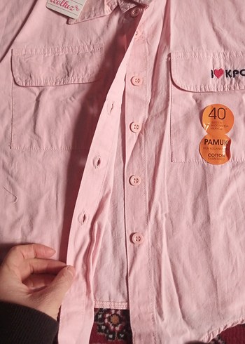 Pembe Düğmeli kız çocuk Gömleği - Görsel 6