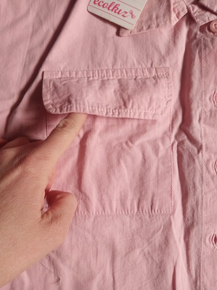 Pembe Düğmeli kız çocuk Gömleği - Görsel 4