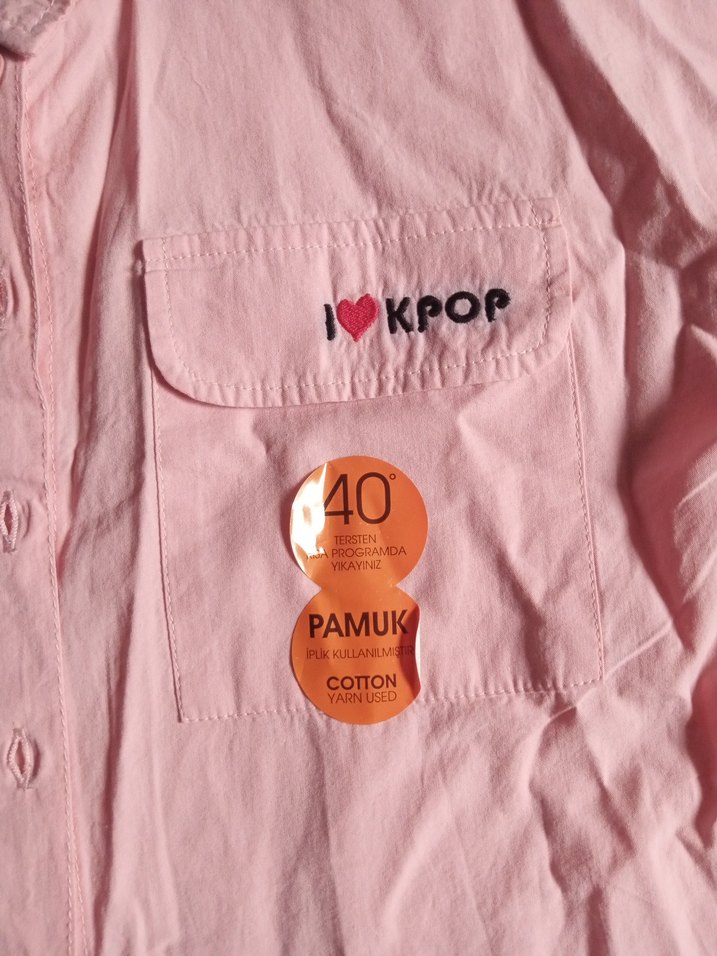 Pembe Düğmeli kız çocuk Gömleği - Görsel 3