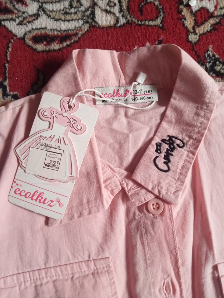 Pembe Düğmeli kız çocuk Gömleği - Görsel 2