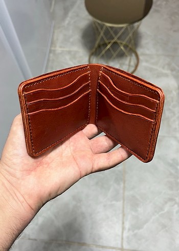 Hakiki deri el yapımı Parlak Kahverengi Erkek Cüzdan - Görsel 2