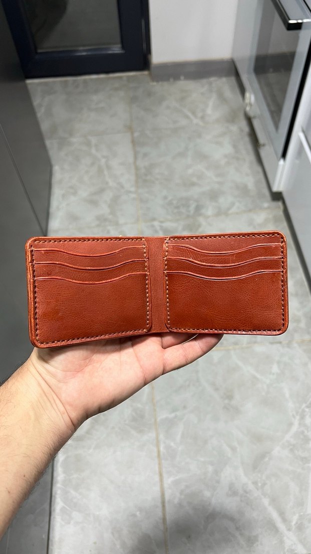 Hakiki deri el yapımı Parlak Kahverengi Erkek Cüzdan - Görsel 3