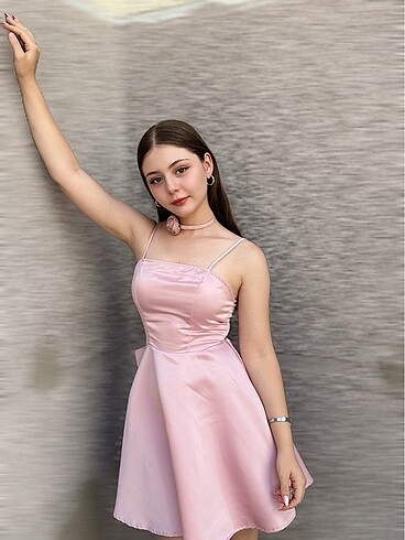 Diğer Shine pembe fiyonklu mini elbise