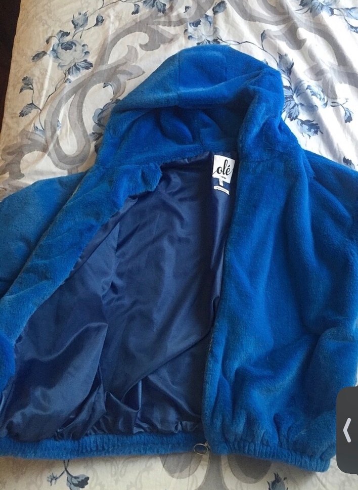 Koton Ole Kapüşonlu Kadın Mavi Peluş Ceket - Görsel 2