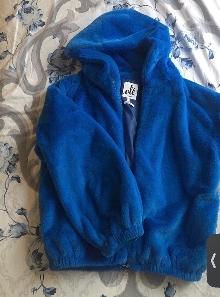 Koton Ole Kapüşonlu Kadın Mavi Peluş Ceket - Görsel 3