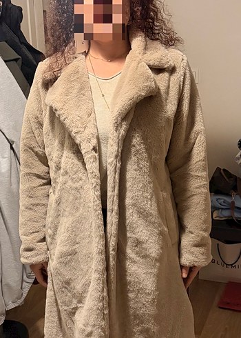 Bej Midi Peluş Kadın Kaban - Görsel 2