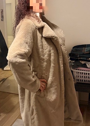 Bej Midi Peluş Kadın Kaban - Görsel 3