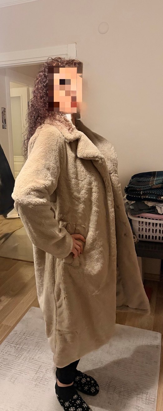 Bej Midi Peluş Kadın Kaban - Görsel 3