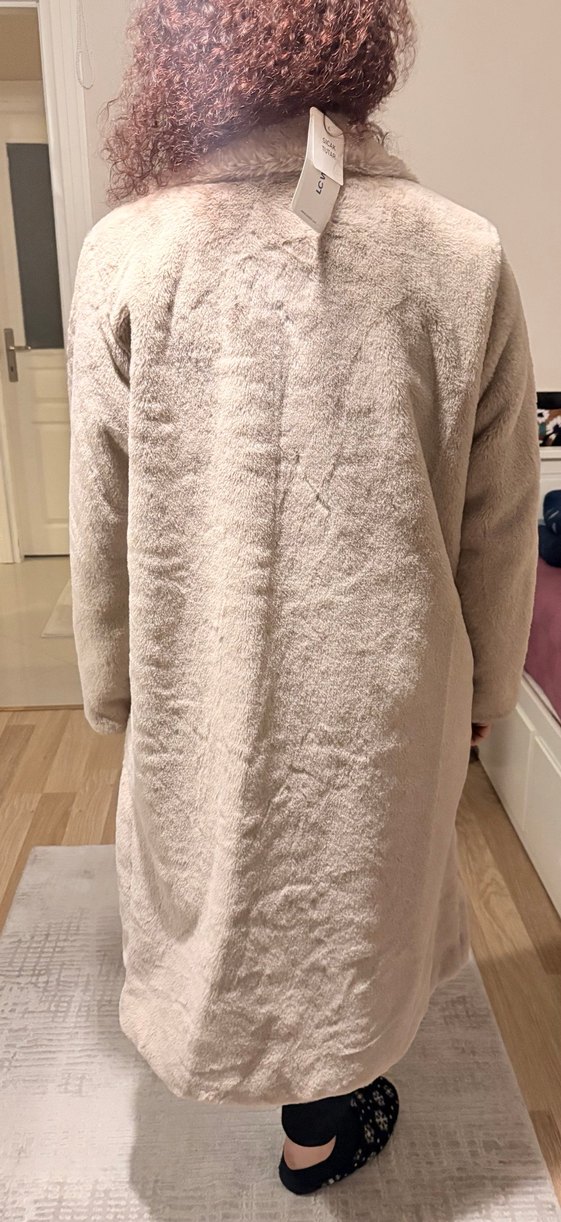 Bej Midi Peluş Kadın Kaban - Görsel 4