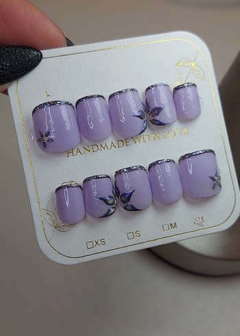 Mor Çiçekli Jel Takma Tırnak - Görsel 2