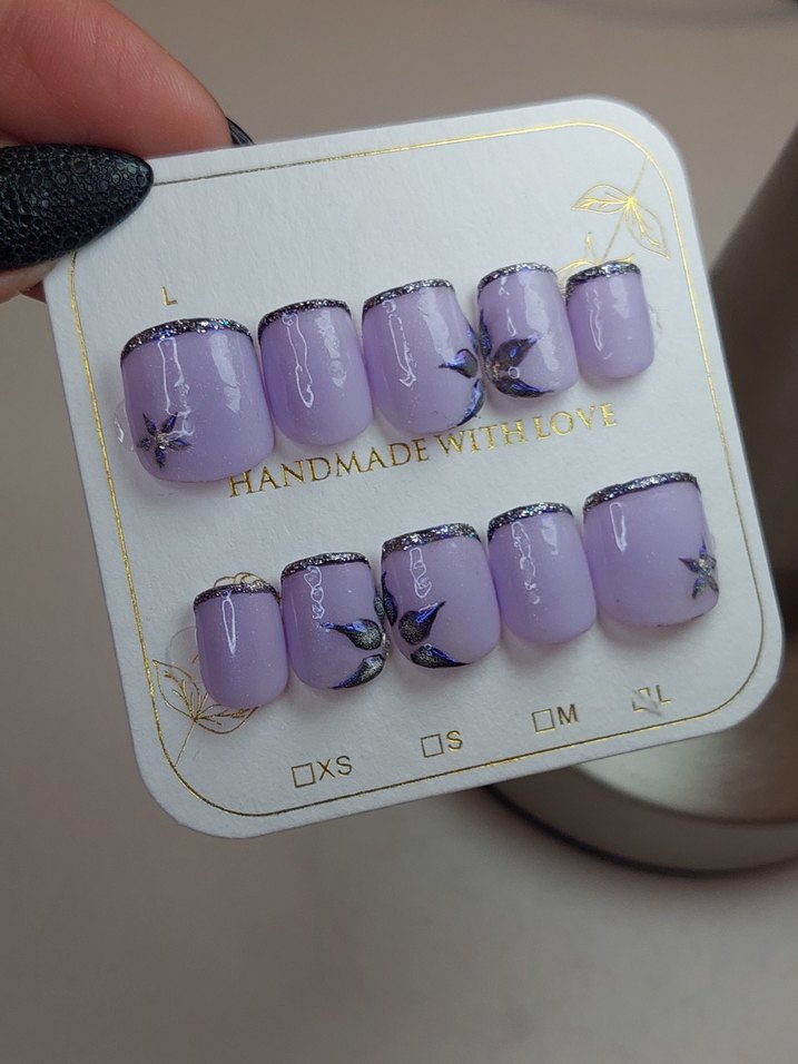 Mor Çiçekli Jel Takma Tırnak - Görsel 2