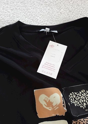 Siyah Desenli  V Yaka Uzun Kollu Tişört - Görsel 2