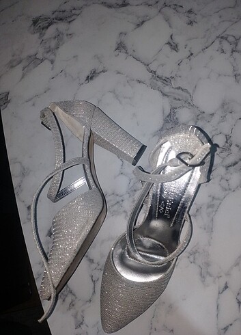 37 Beden Simli gri topuklu stiletto