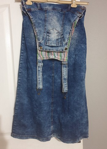 Kadın Mavi Bağcıklı Uzun Denim Tulum