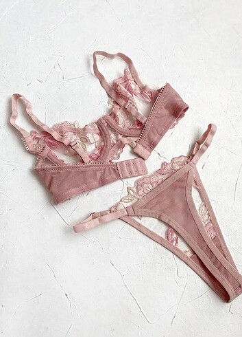 Diğer Pembe Brode Bralet Takım 
