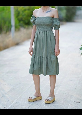 Kadın Khaki Straplez Mini Elbise