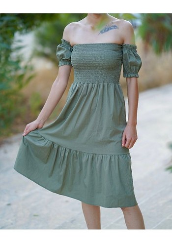 38 Beden haki Renk Kadın Khaki Straplez Mini Elbise