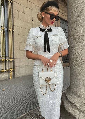 Zara İthal Buklet İnci Bros Detay Elbise