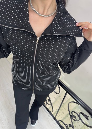 Siyah Yüksek Yaka taşlı takım - Görsel 2