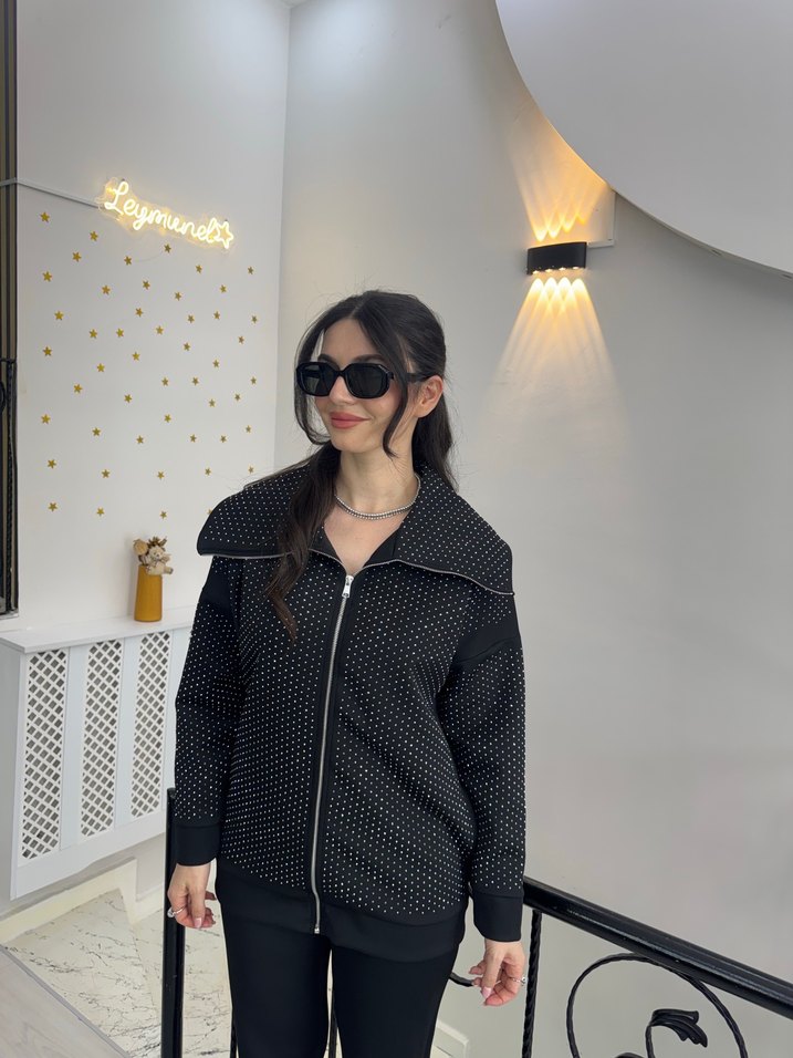 Siyah Yüksek Yaka taşlı takım - Görsel 3