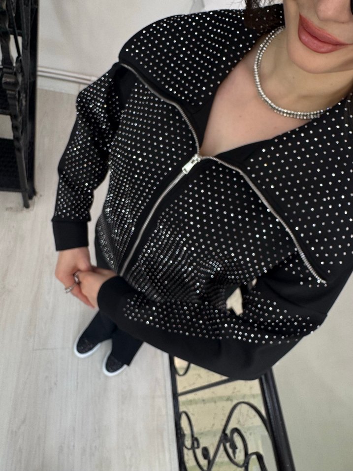 Siyah Yüksek Yaka taşlı takım - Görsel 5