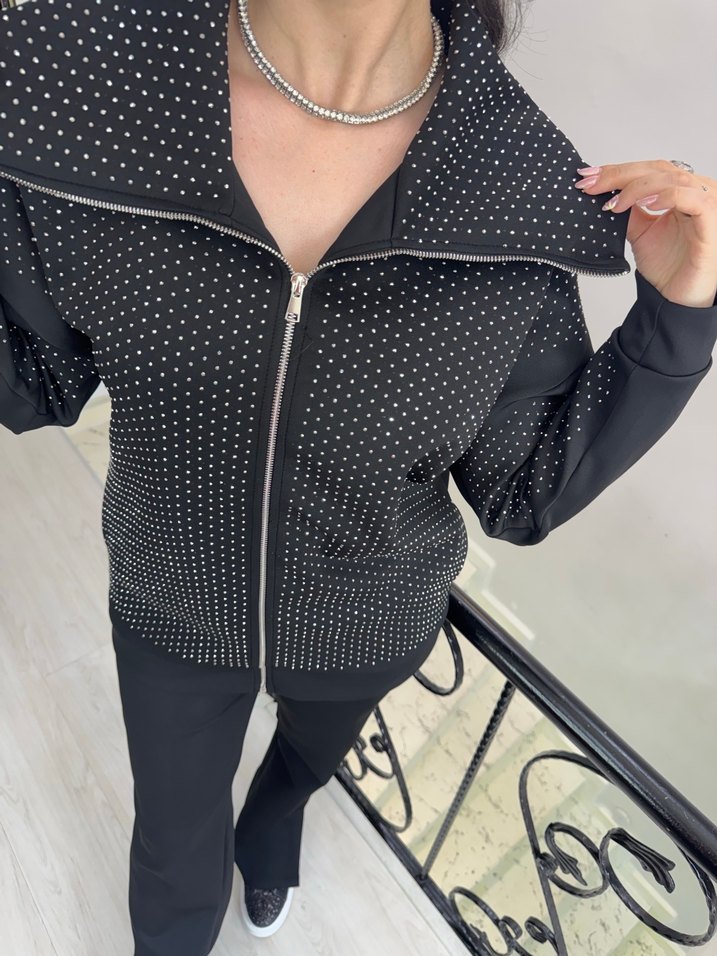 Siyah Yüksek Yaka taşlı takım - Görsel 2