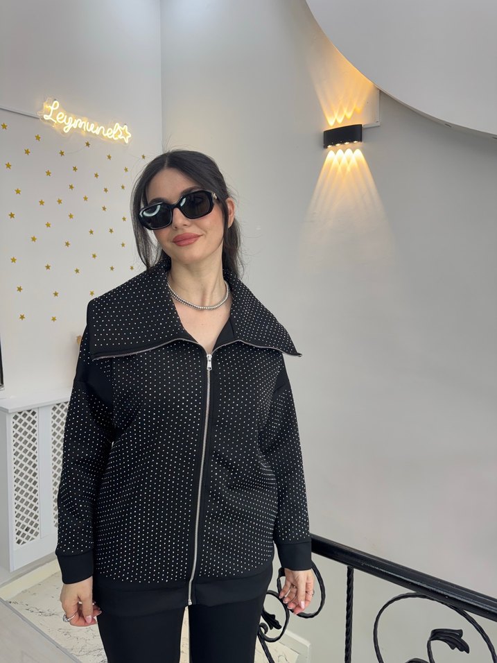 Siyah Yüksek Yaka taşlı takım - Görsel 4