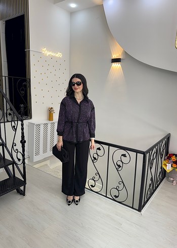 Diğer Siyah taşlı bağcıklı gömlek beli lastikli pantolon takım