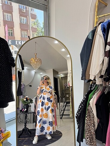 Keten desenli büzgülü elbise - Görsel 6