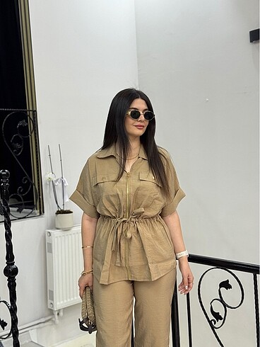 xl Beden Bej paraşüt kumaş gold düğmeli takım
