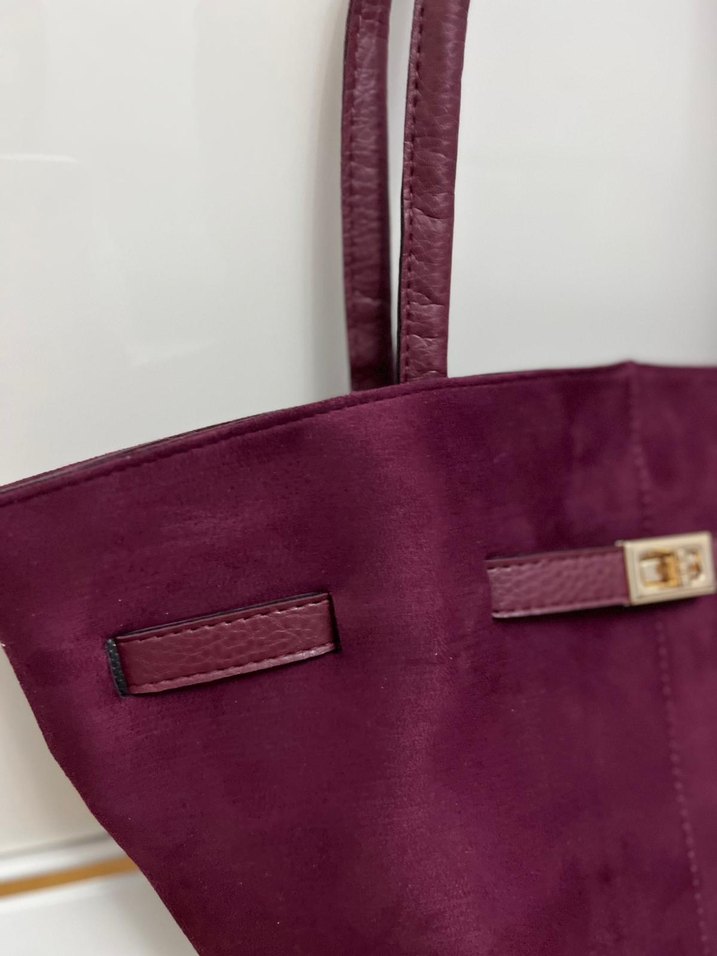 Bordo Süet Kadın Omuz Çantası - Görsel 2