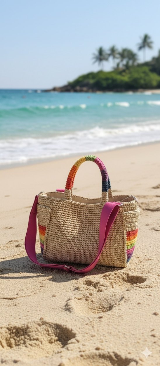 Bohem Çok Renkli Örgü Kadın Çanta - Görsel 2