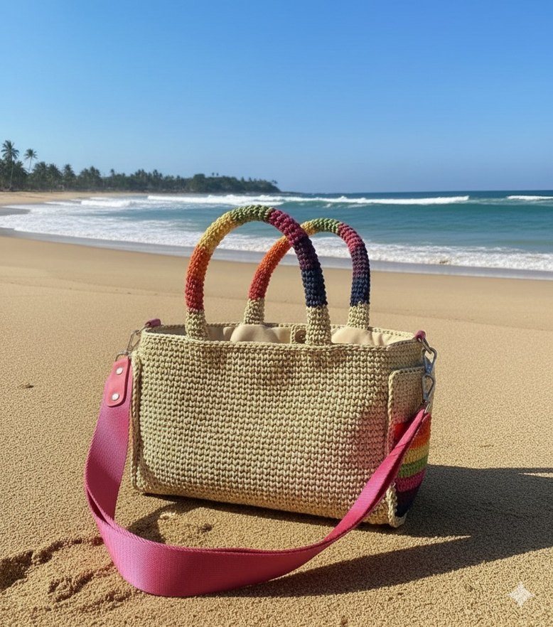 Bohem Çok Renkli Örgü Kadın Çanta - Görsel 3