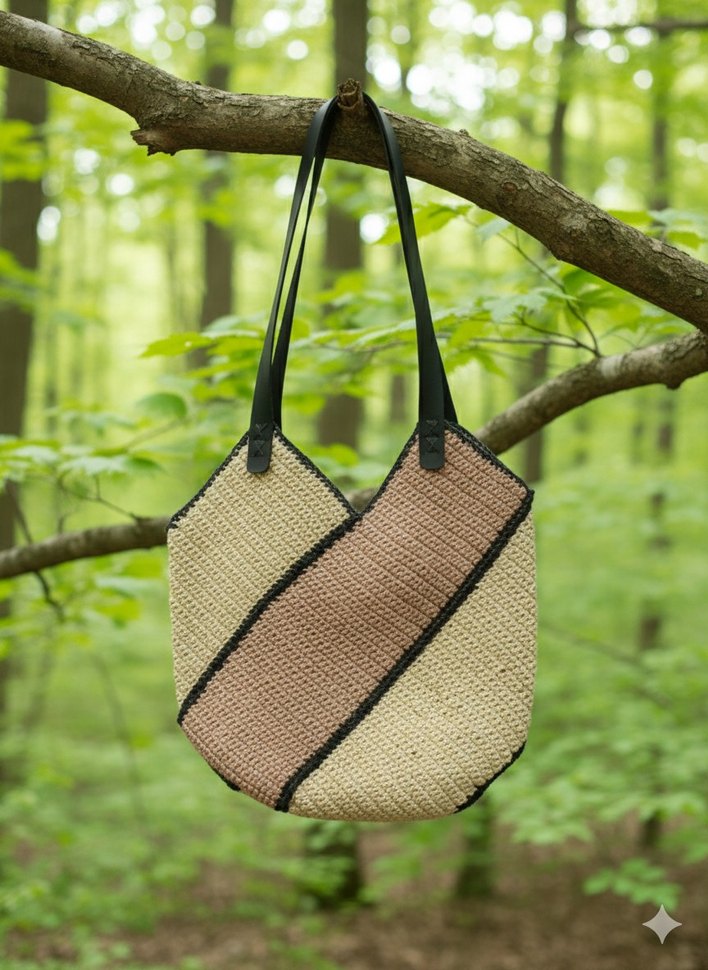 Örgü Kadın Çanta Bohem Stil Gri Mavi - Görsel 2