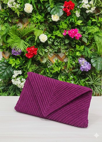 Örgü Kumaş Mor Kadın Portföy Çanta - Görsel 2