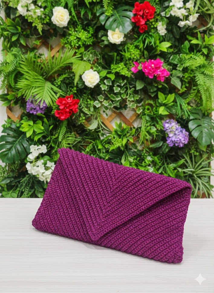 Örgü Kumaş Mor Kadın Portföy Çanta - Görsel 2