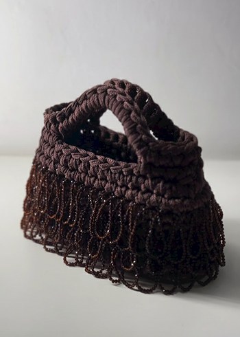 Boncuk İşlemeli Kahverengi Örgü Kadın Çanta - Görsel 2