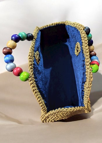 Boncuklu Renkli Bohem Örgü Kadın Clutch Çanta - Görsel 2