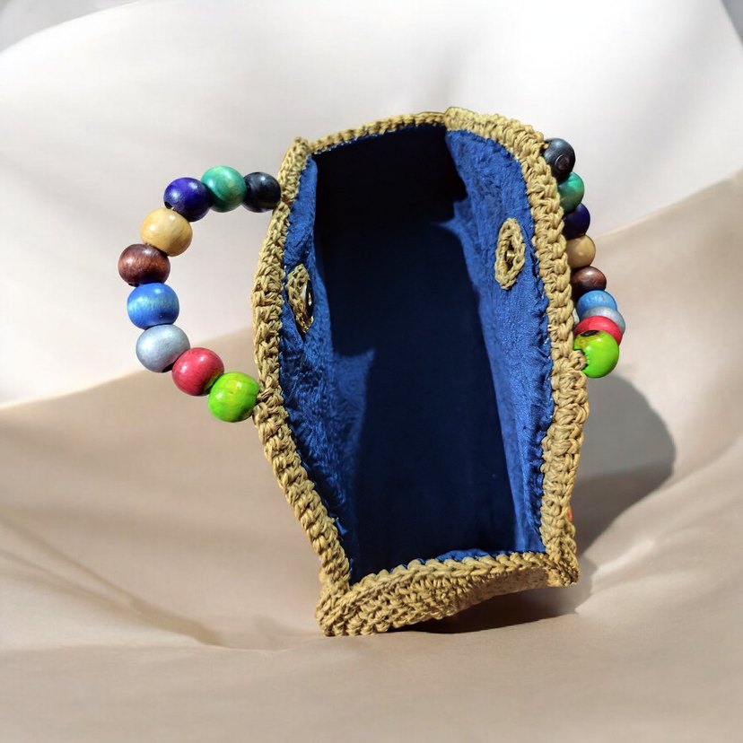 Boncuklu Renkli Bohem Örgü Kadın Clutch Çanta - Görsel 2