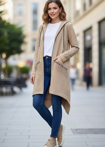 DIOR Bej Kapüşonlu Uzun Kadın Ceket - Görsel 2