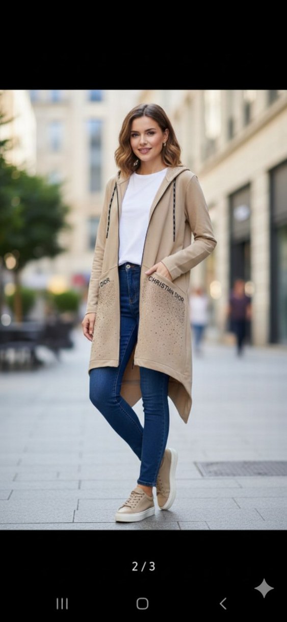 DIOR Bej Kapüşonlu Uzun Kadın Ceket - Görsel 2