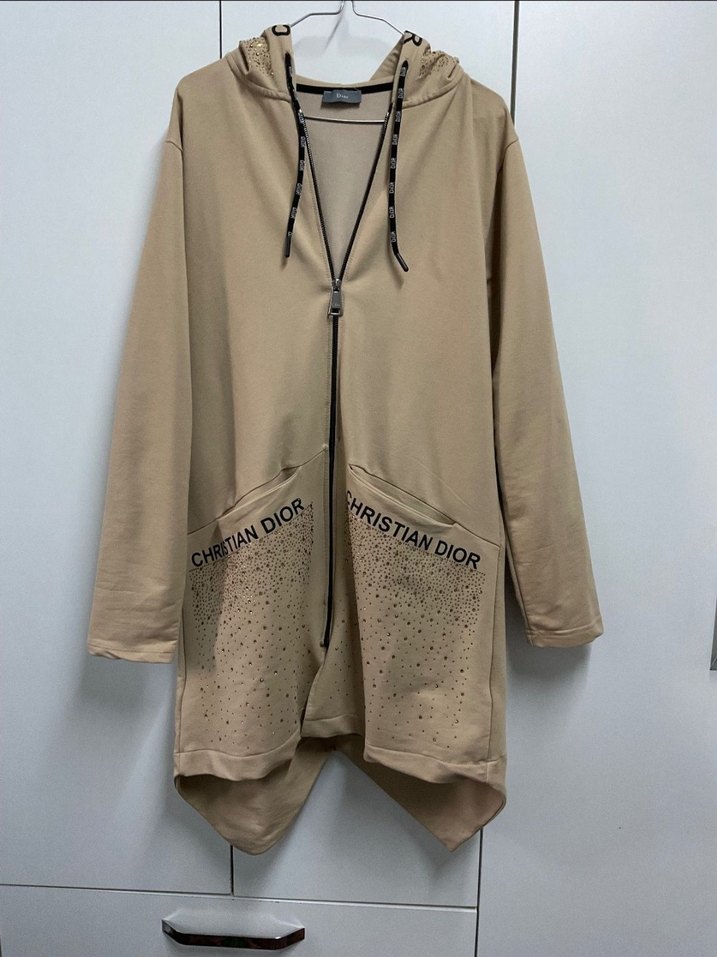 DIOR Bej Kapüşonlu Uzun Kadın Ceket - Görsel 3
