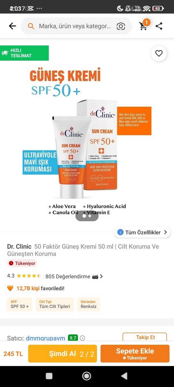 Dr clinic +50 faktör güneş kremi - Görsel 2