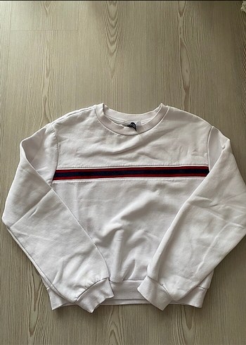 Beyaz Çizgili Uzun Kollu Kadın Sweatshirt