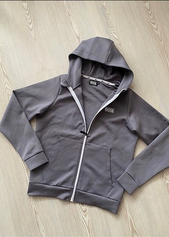 Gri Fermuarlı Kapüşonlu Sweatshirt