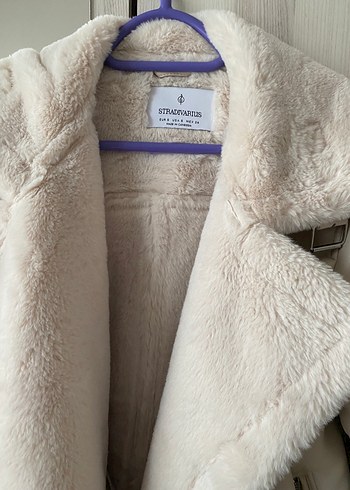 Bej Deri Kadın Ceket, Kürk Detaylı, Midi Boy - Görsel 4