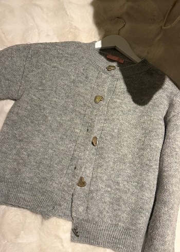 Gri Düğmeli Kadın Yün Hırka - Görsel 2